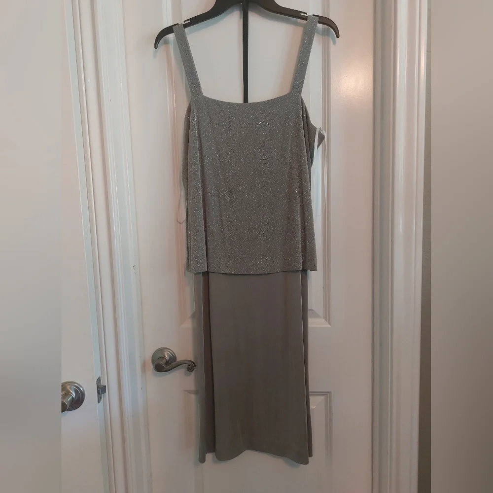 Alex Evenings Woman's Dress Set, Dusty Green With Silver Glitter, Size 12